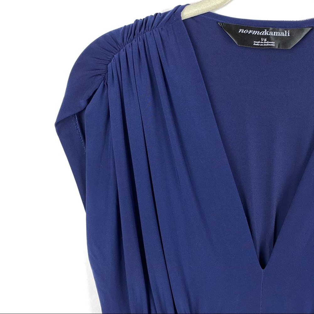 Norma Kamali Gathered V Neck Draped Dress Navy - Picture 4 of 7